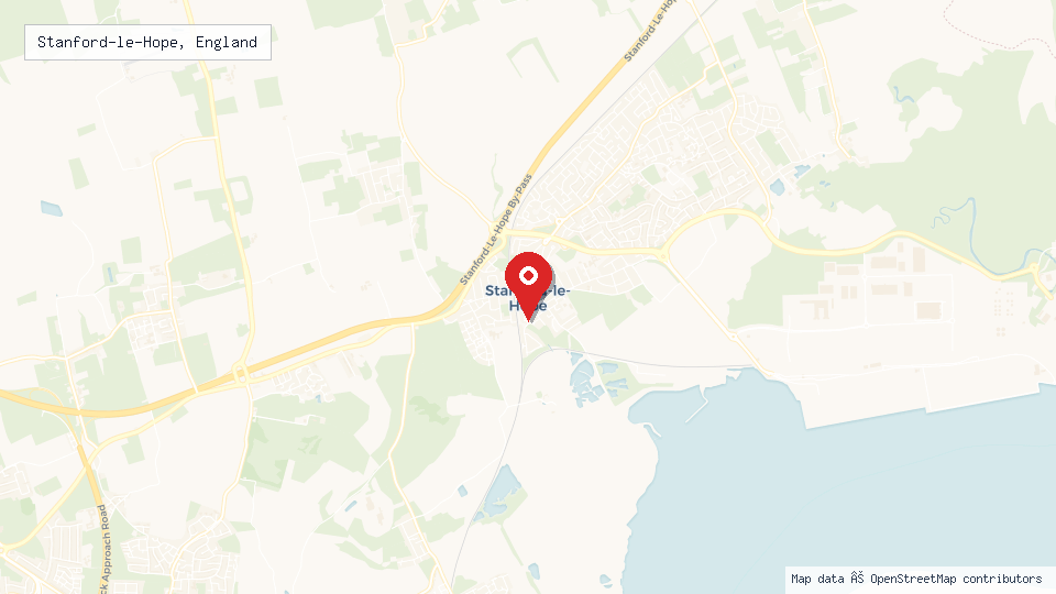 Street map of Stanford-le-Hope, England with location pin