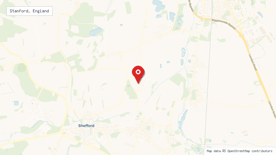 Street map of Stanford, England with location pin