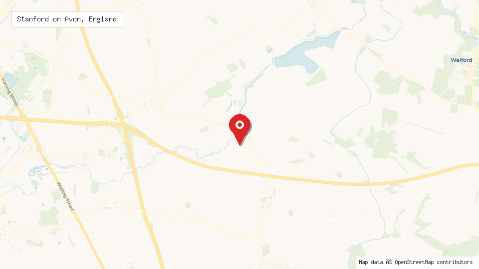 Street map of Stanford on Avon, England with location pin