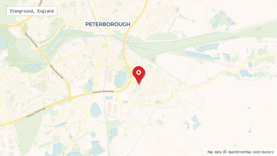Street map of Stanground, England with location pin