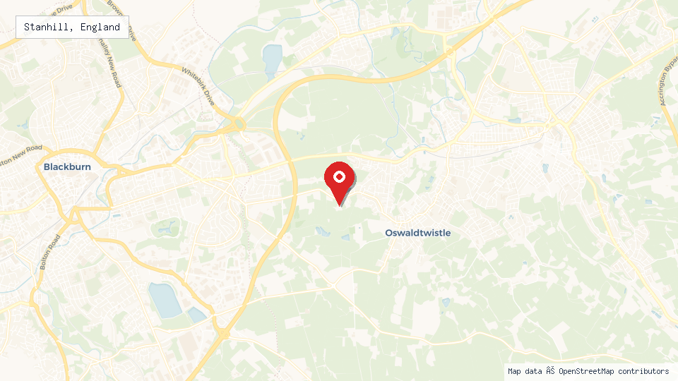 Street map of Stanhill, England with location pin