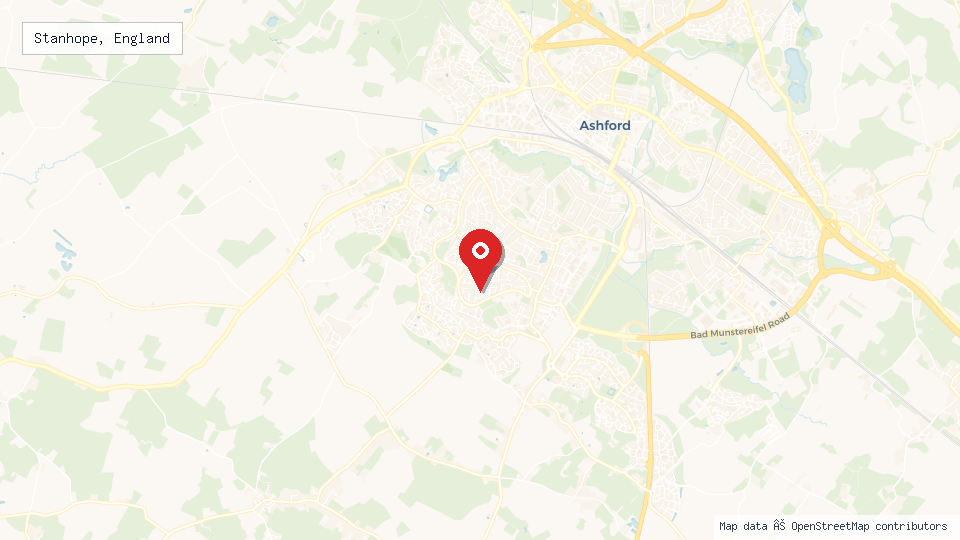 Street map of Stanhope, England with location pin