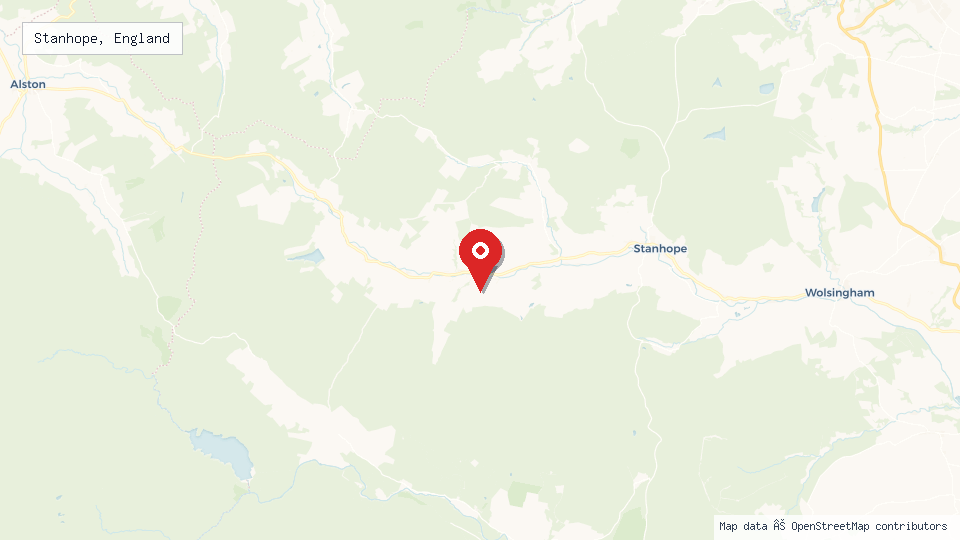 Street map of Stanhope, England with location pin