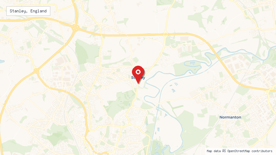 Street map of Stanley, England with location pin