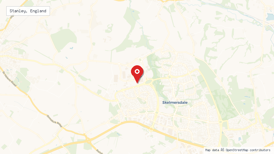 Street map of Stanley, England with location pin