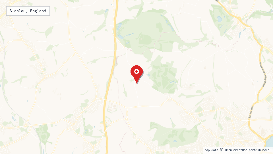 Street map of Stanley, England with location pin