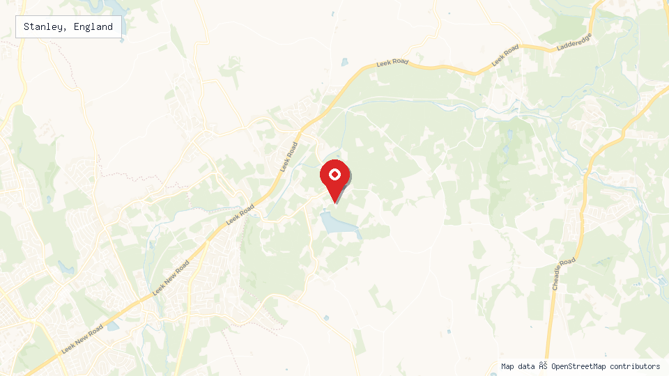 Street map of Stanley, England with location pin