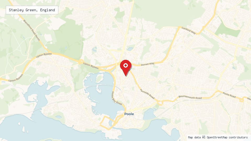 Street map of Stanley Green, England with location pin