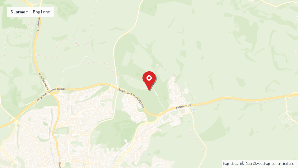 Street map of Stanmer, England with location pin