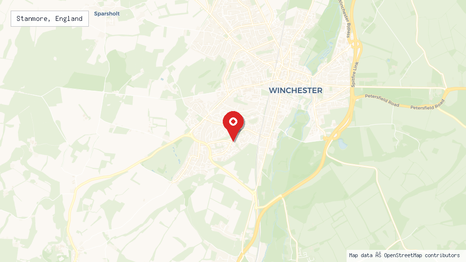 Street map of Stanmore, England with location pin