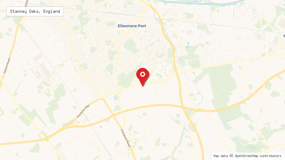 Street map of Stanney Oaks, England with location pin