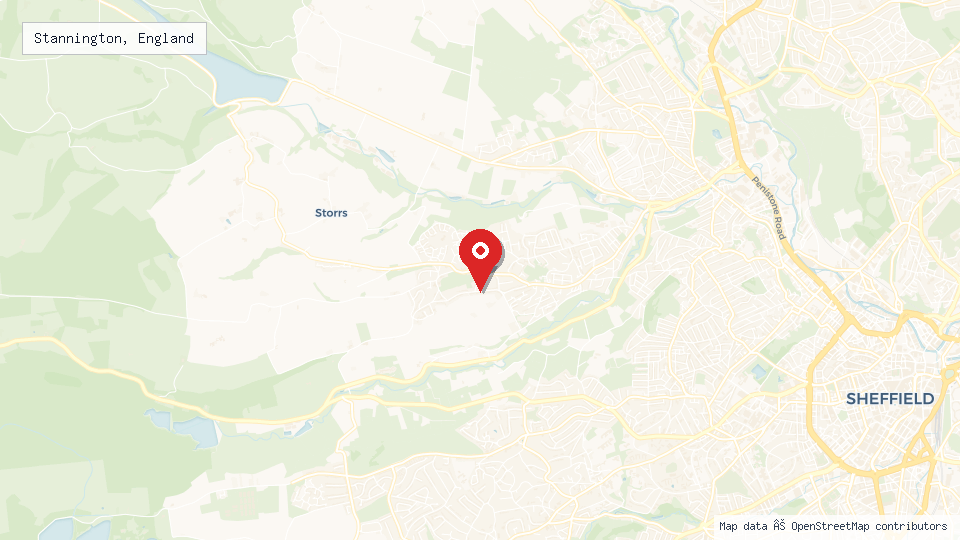 Street map of Stannington, England with location pin