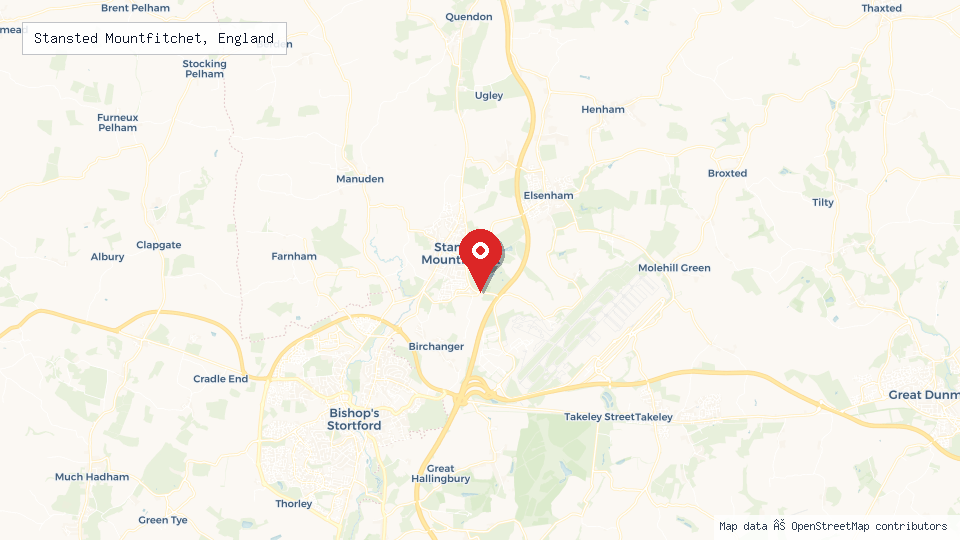 Street map of Stansted Mountfitchet, England with location pin