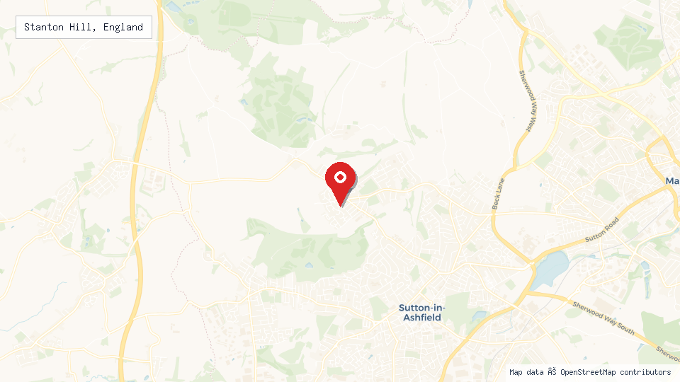 Street map of Stanton Hill, England with location pin