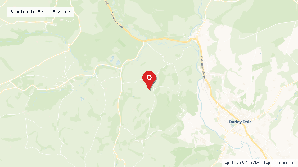 Street map of Stanton-in-Peak, England with location pin