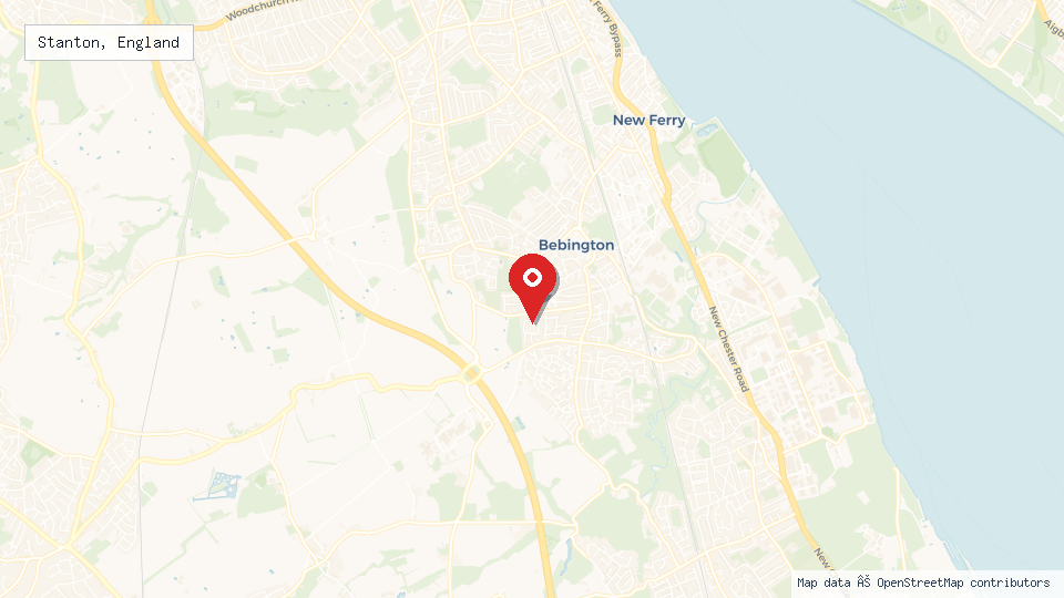 Street map of Stanton, England with location pin