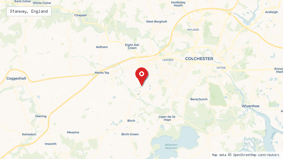 Street map of Stanway, England with location pin