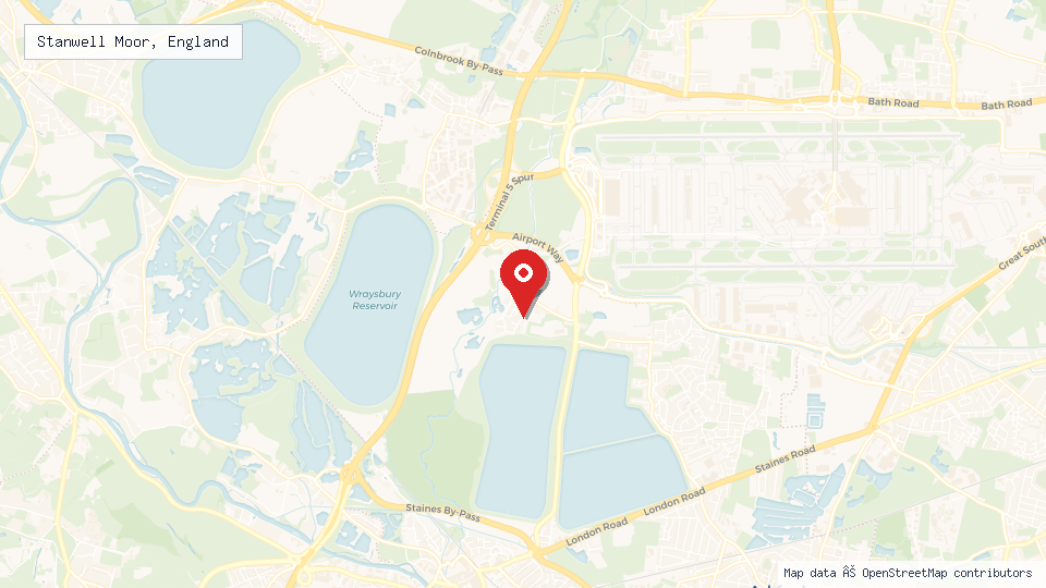 Street map of Stanwell Moor, England with location pin