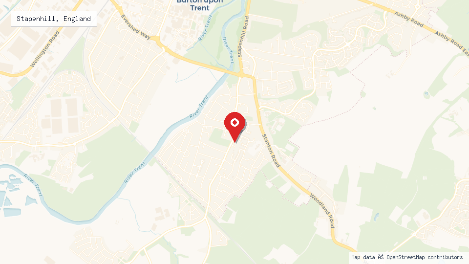 Street map of Stapenhill, England with location pin