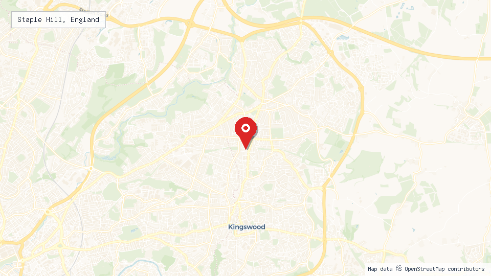 Street map of Staple Hill, England with location pin