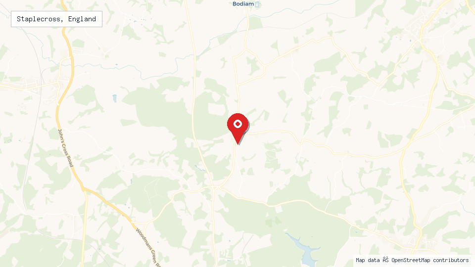 Street map of Staplecross, England with location pin