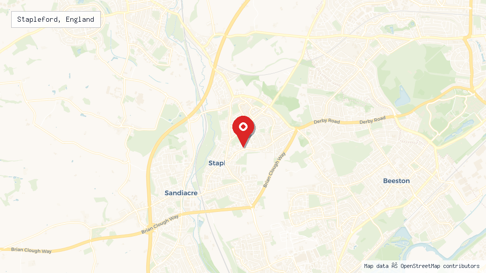 Street map of Stapleford, England with location pin