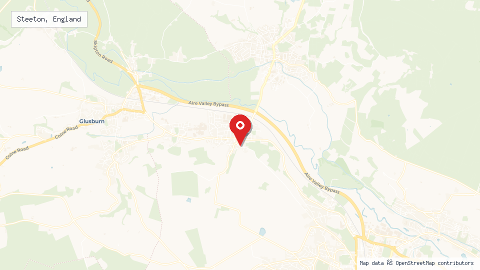 Street map of Steeton, England with location pin