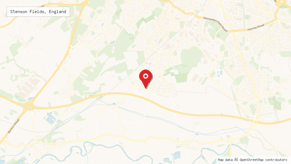 Street map of Stenson Fields, England with location pin