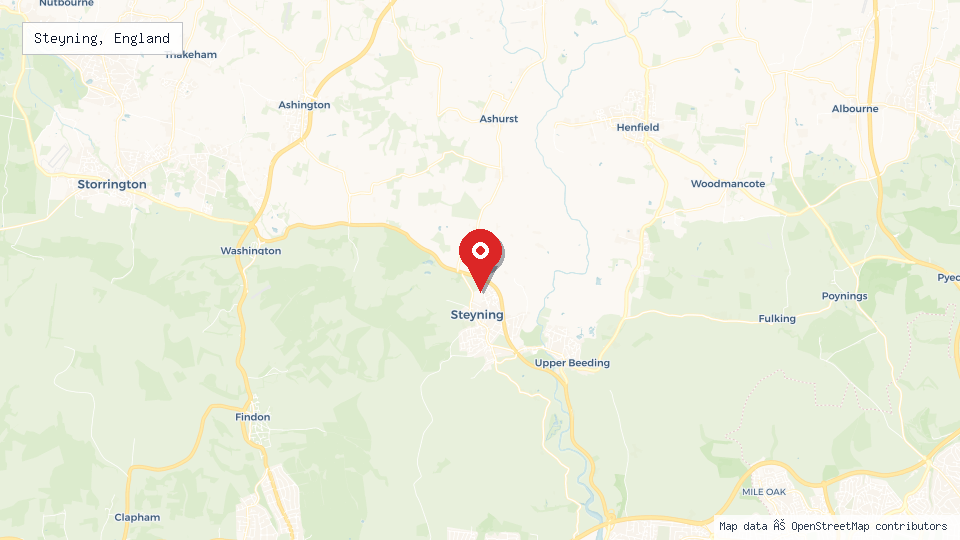 Street map of Steyning, England with location pin