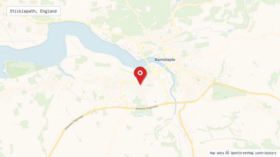 Street map of Sticklepath, England with location pin