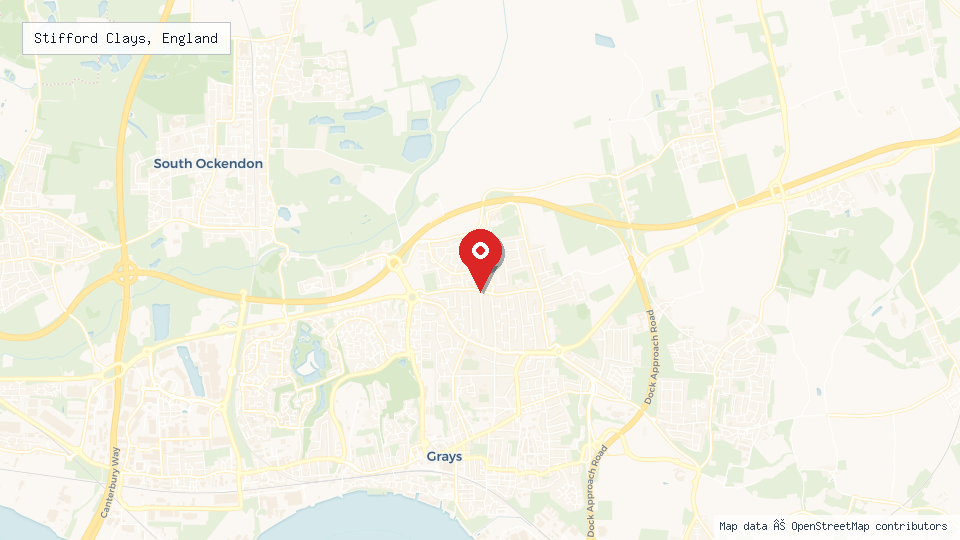 Street map of Stifford Clays, England with location pin