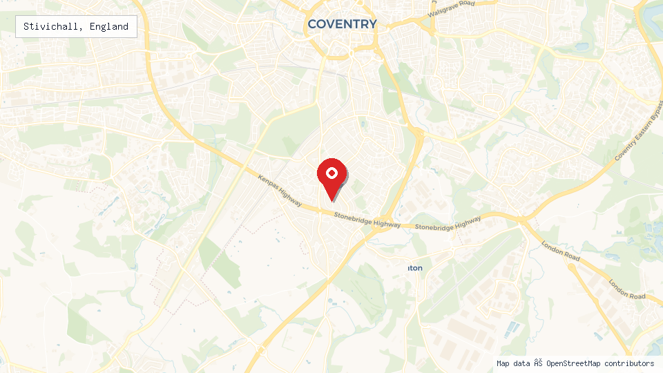 Street map of Stivichall, England with location pin