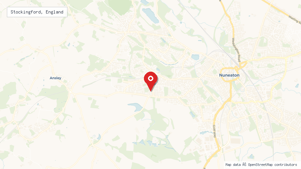 Street map of Stockingford, England with location pin