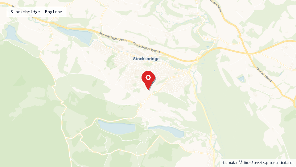 Street map of Stocksbridge, England with location pin
