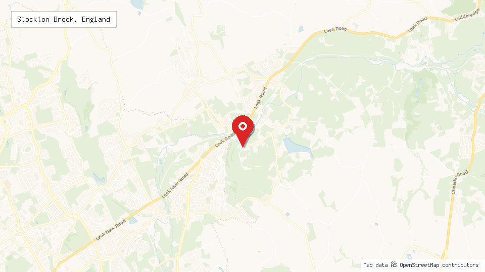 Street map of Stockton Brook, England with location pin
