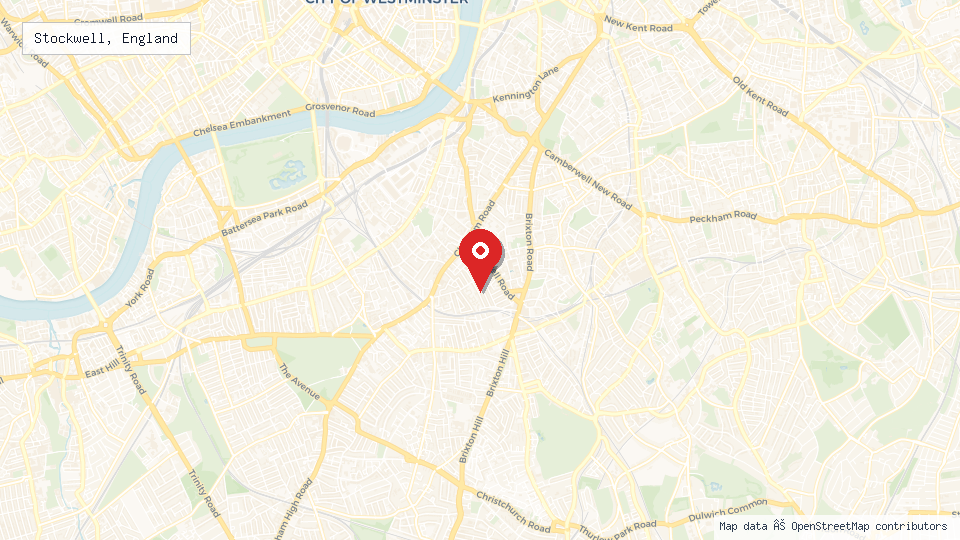 Street map of Stockwell, England with location pin