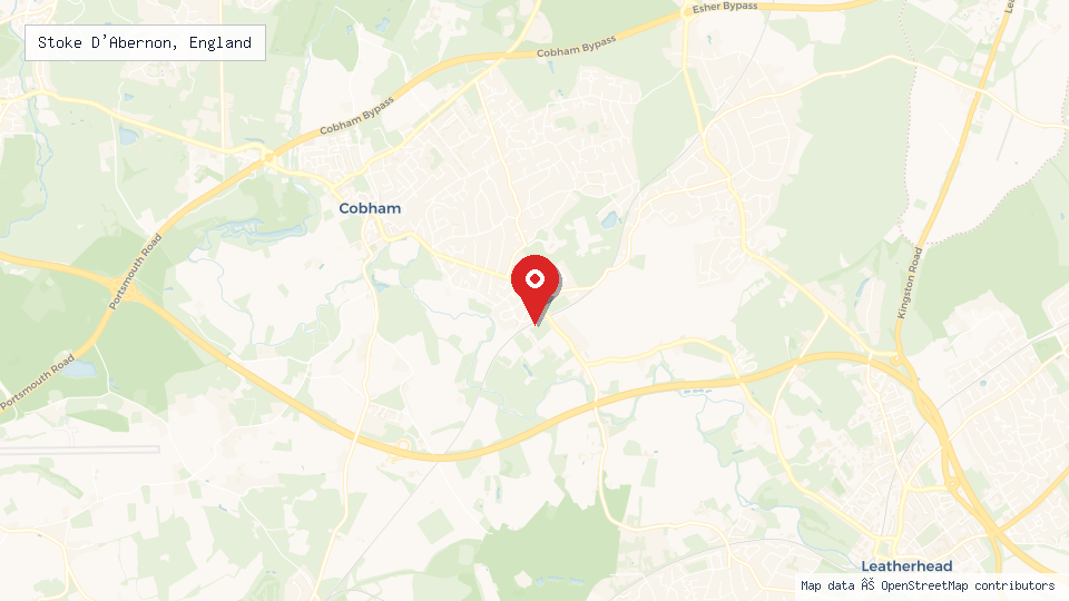 Street map of Stoke D'Abernon, England with location pin