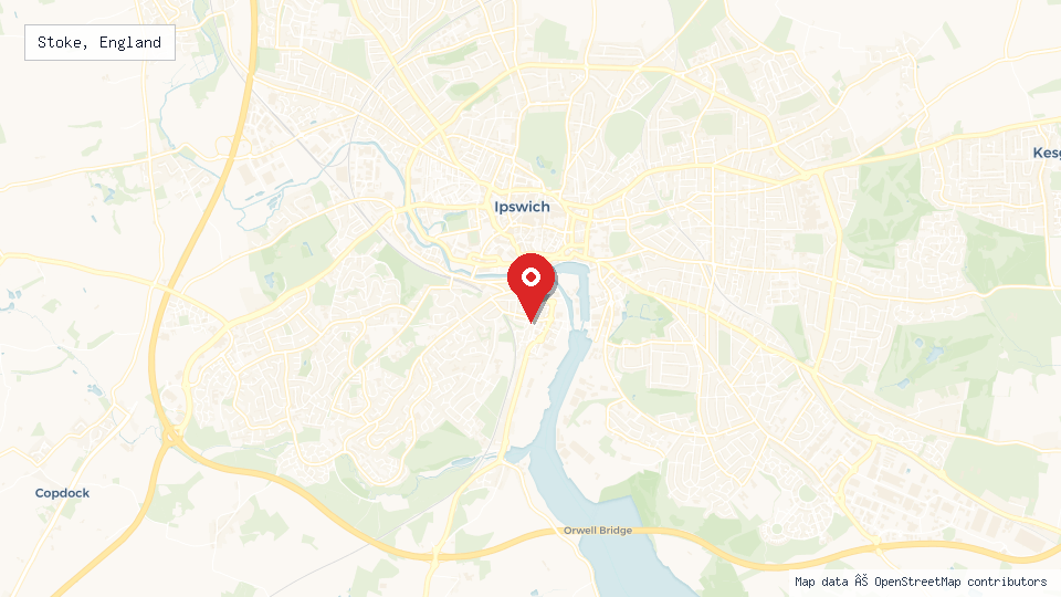 Street map of Stoke, England with location pin