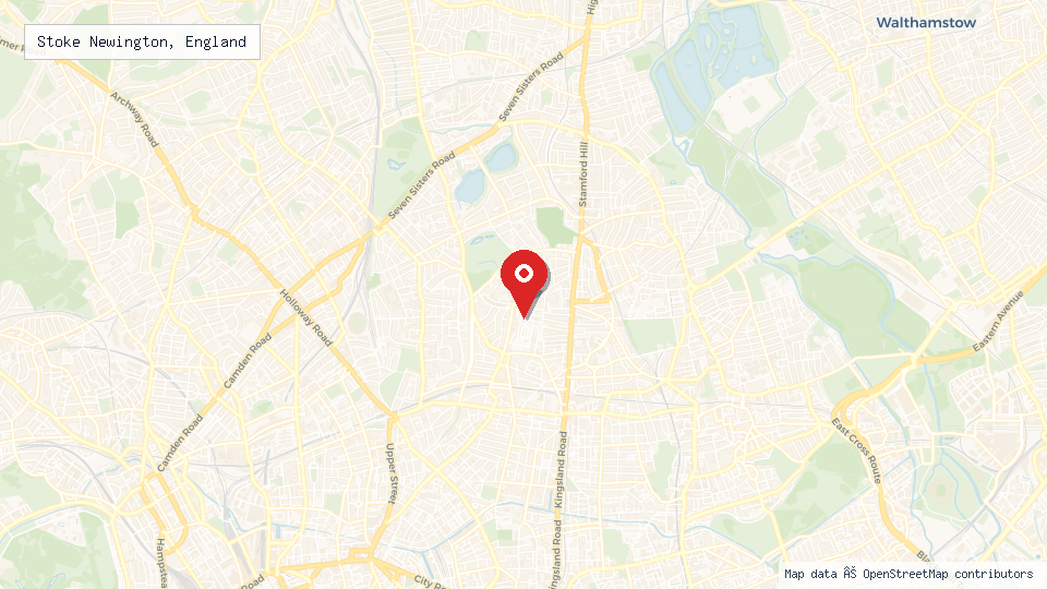 Street map of Stoke Newington, England with location pin