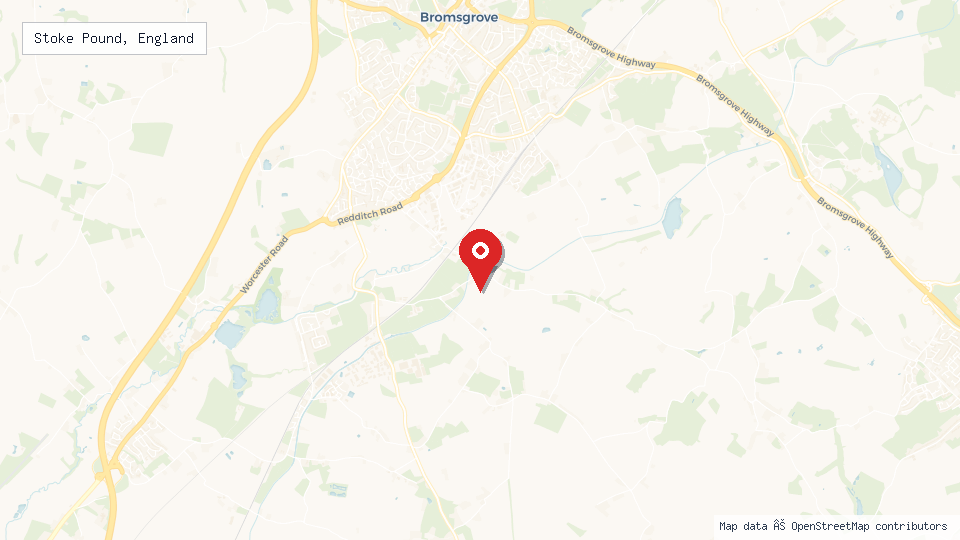 Street map of Stoke Pound, England with location pin