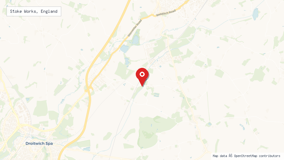 Street map of Stoke Works, England with location pin