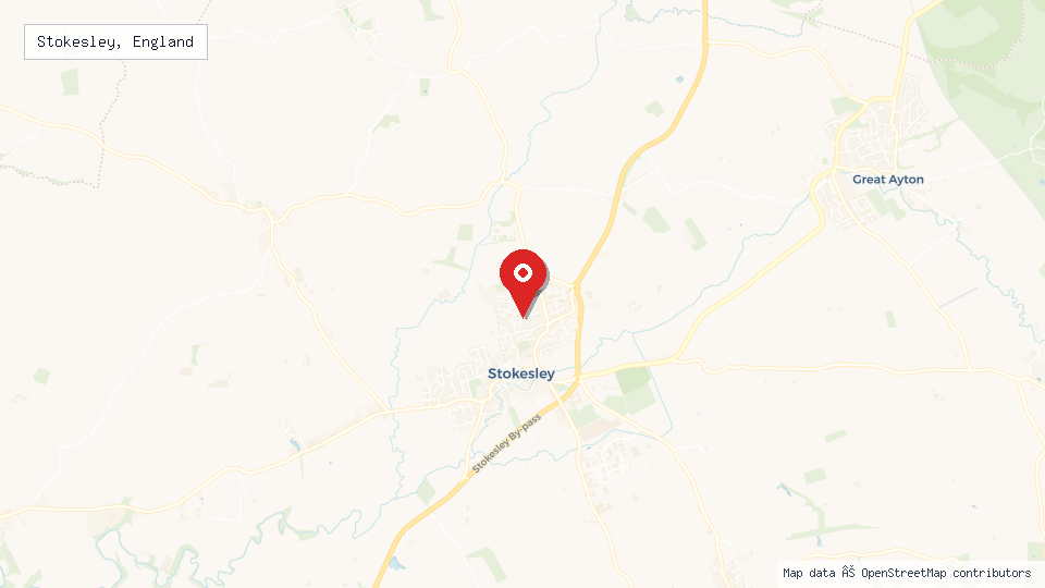 Street map of Stokesley, England with location pin
