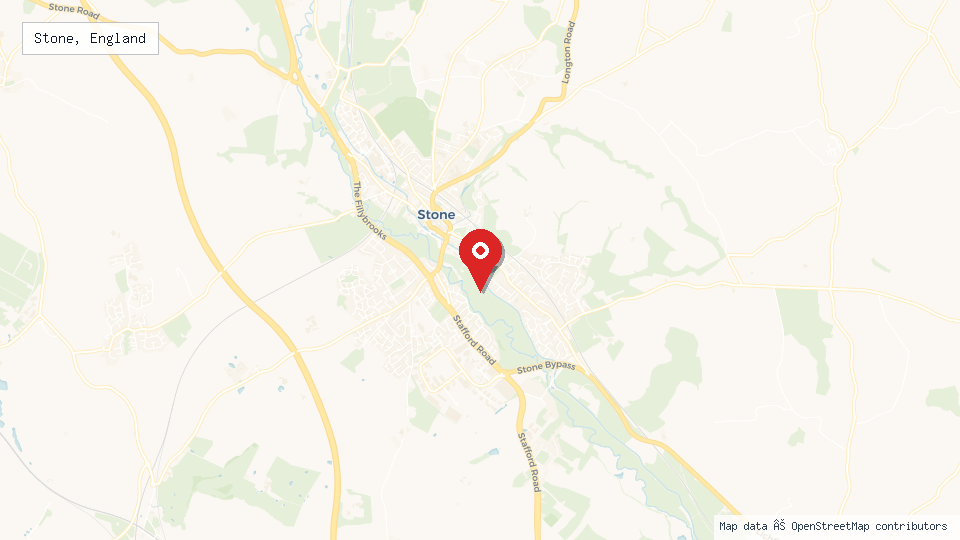 Street map of Stone, England with location pin