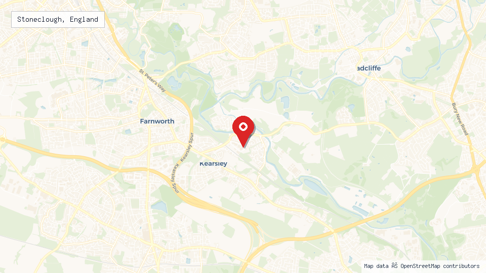 Street map of Stoneclough, England with location pin