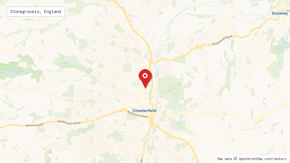 Street map of Stonegravels, England with location pin