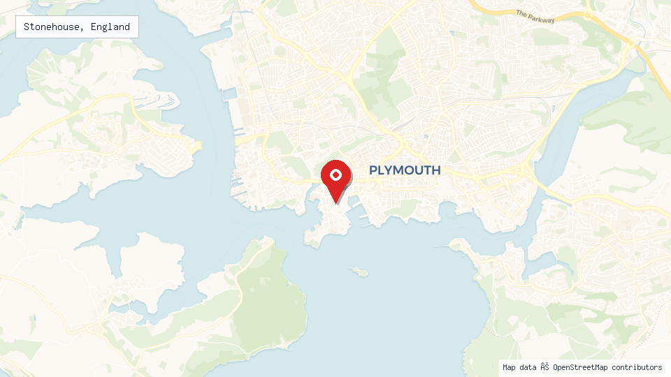 Street map of Stonehouse, England with location pin