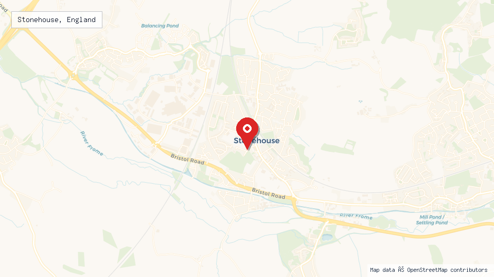 Street map of Stonehouse, England with location pin