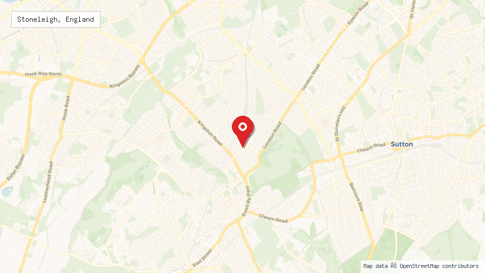 Street map of Stoneleigh, England with location pin