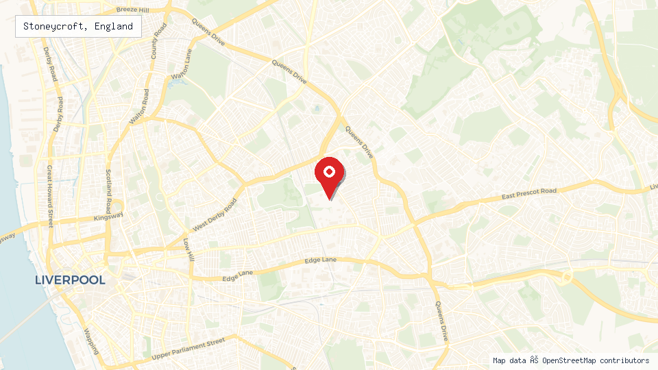 Street map of Stoneycroft, England with location pin