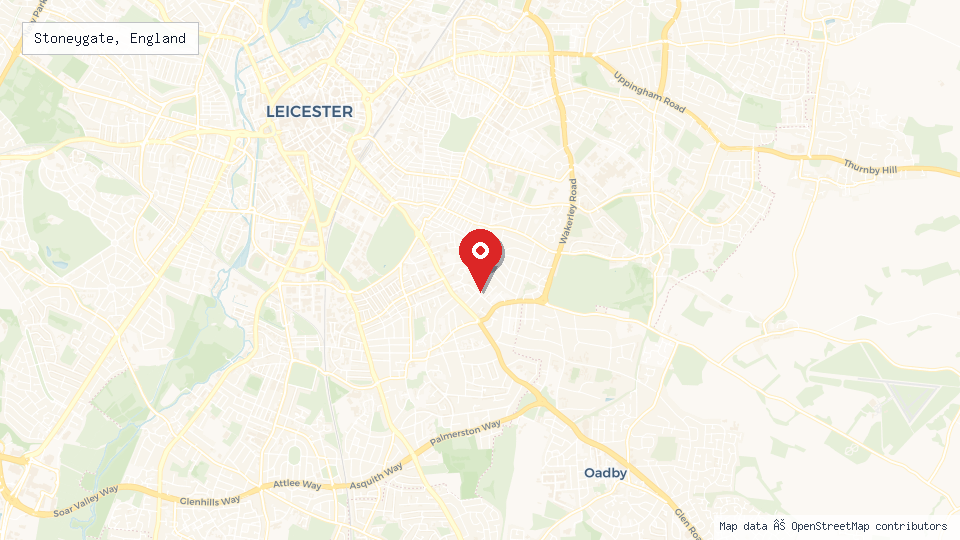Street map of Stoneygate, England with location pin